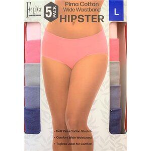 Felina Women's Pima Cotton Stretch Wide Hipster Panties 5-Pack (Multı, Large)
